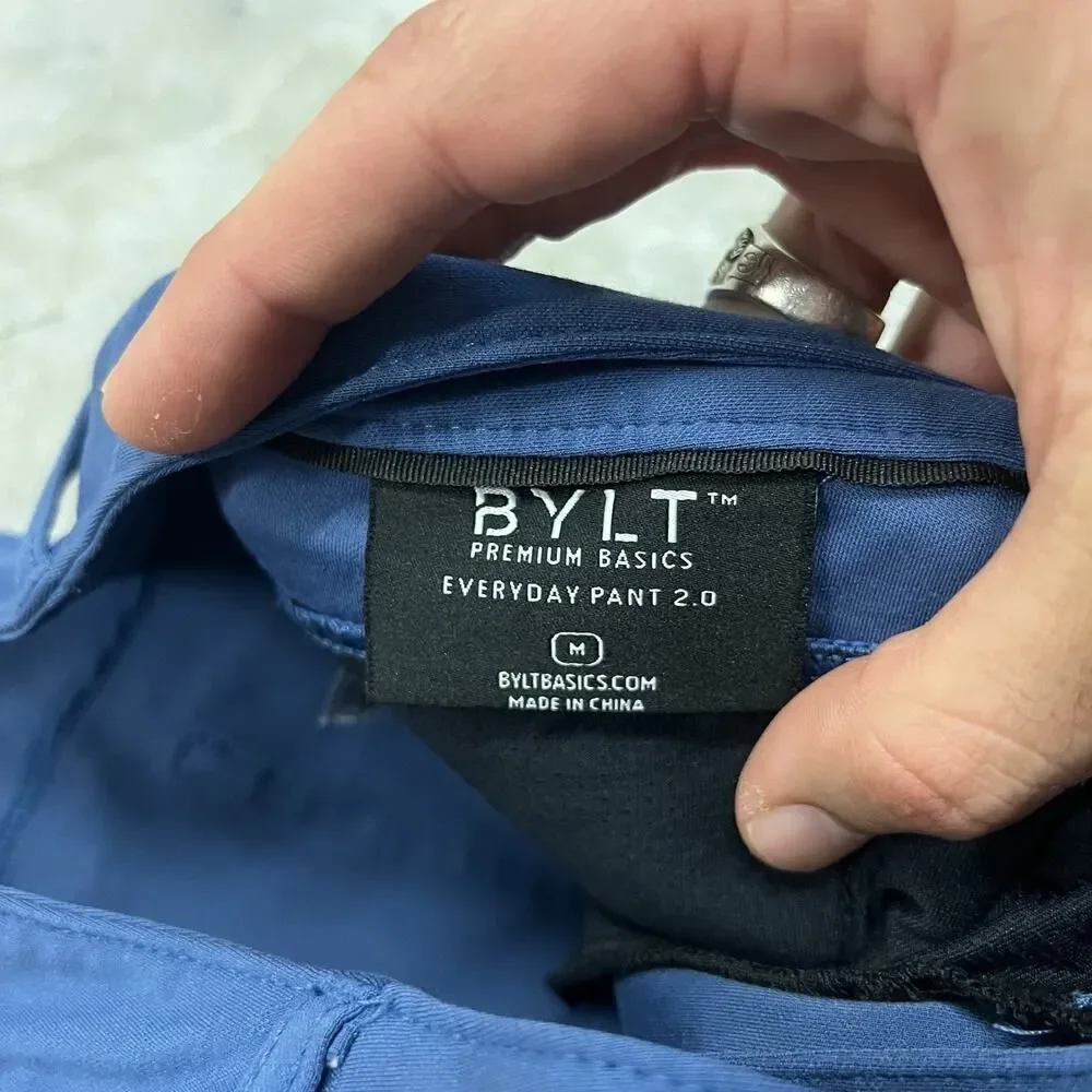 Bylt Everyday Pants 2.0 Medium Mens Blue Tapered Leg Nylon Blend Stretch 30x29